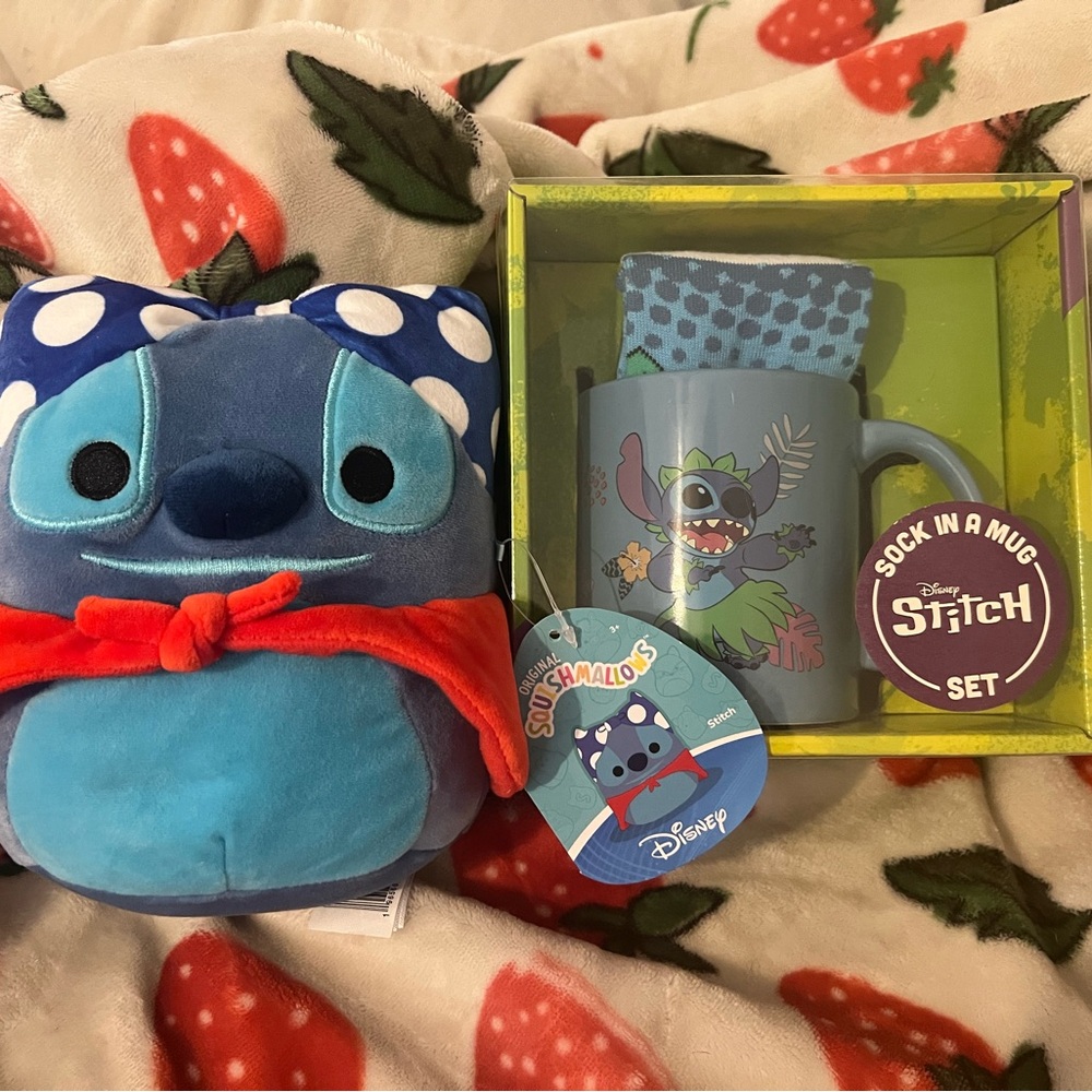 Stitch Mug, Sock, & Squishmallow bundle